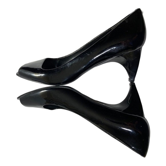 NINE WEST Pumps Mazzo Black Patent Leather Peep Toe Heels Women's 6M EUC - Picture 5 of 10